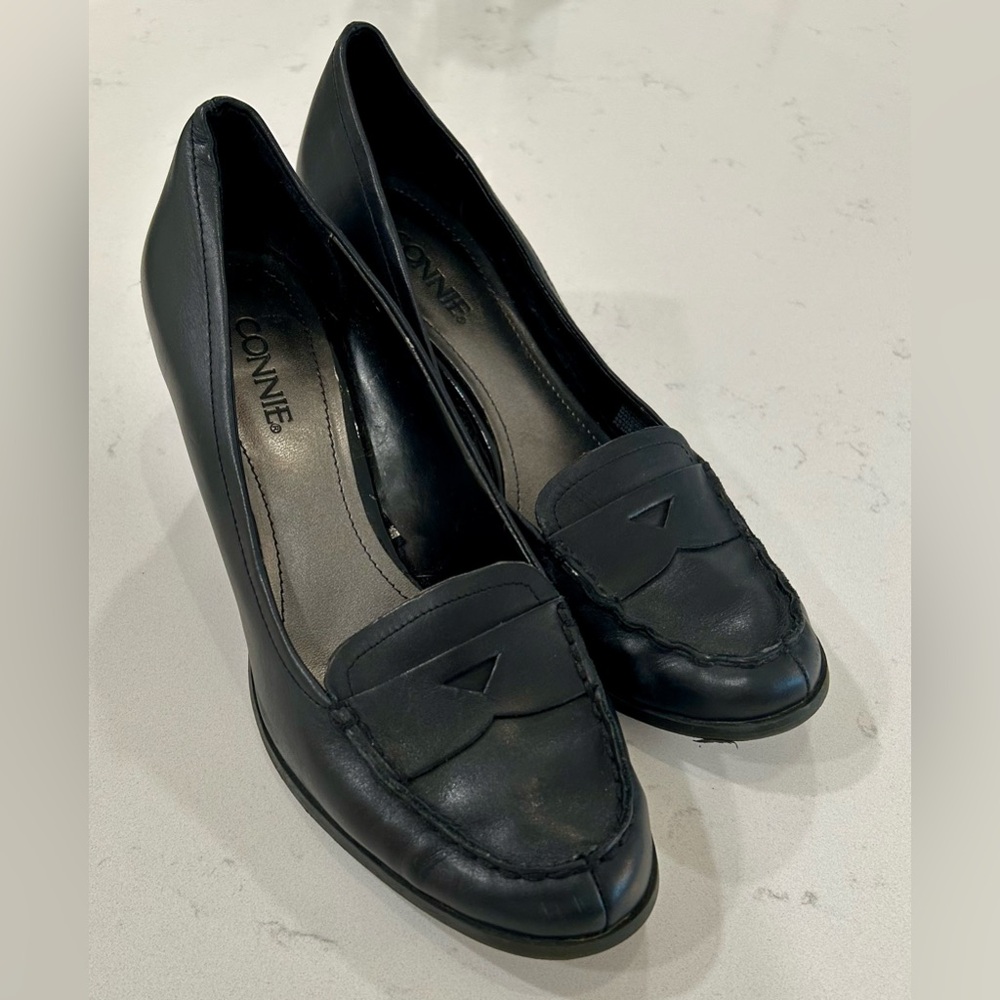Leather penny high heels 90s style shoes